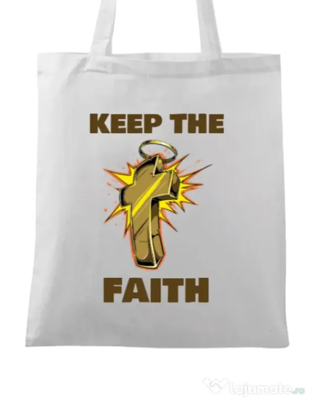 Sacosa din panza Keep the Faith Alb