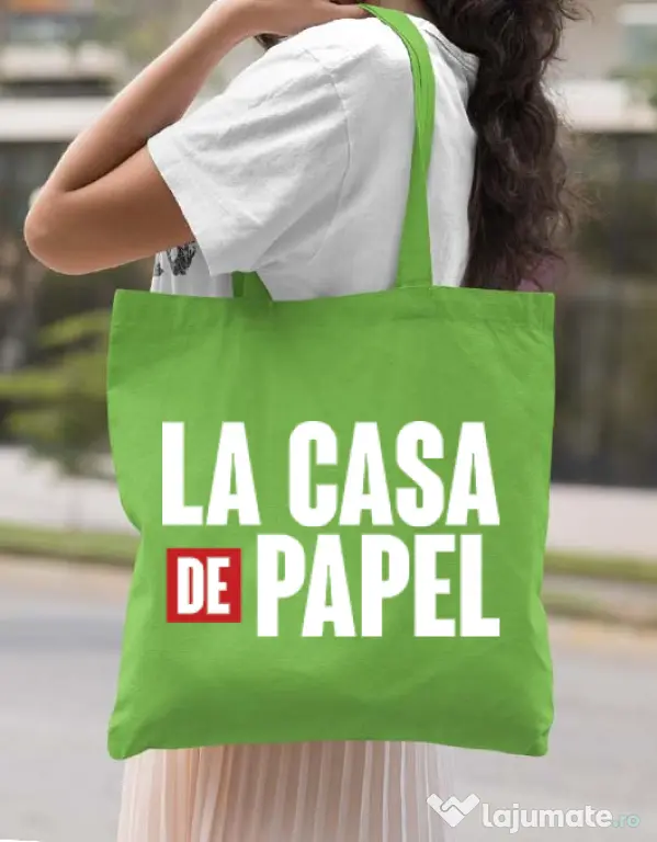 Sacosa din panza La casa de papel Verde mar