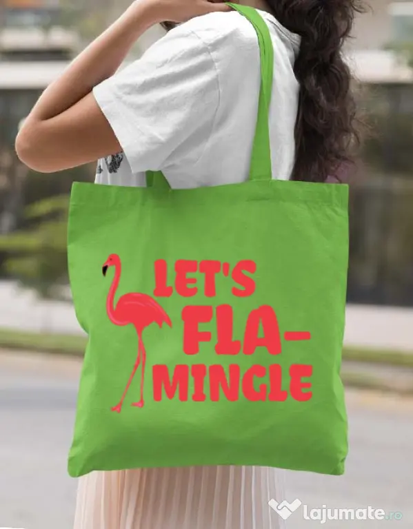 Sacosa din panza Let’s flamingle Verde mar