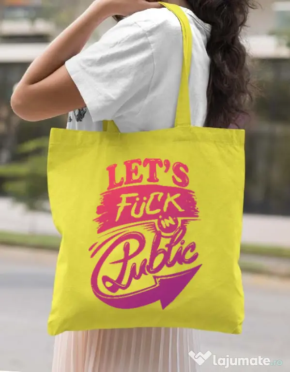 Sacosa din panza Let's fuck in public Galben