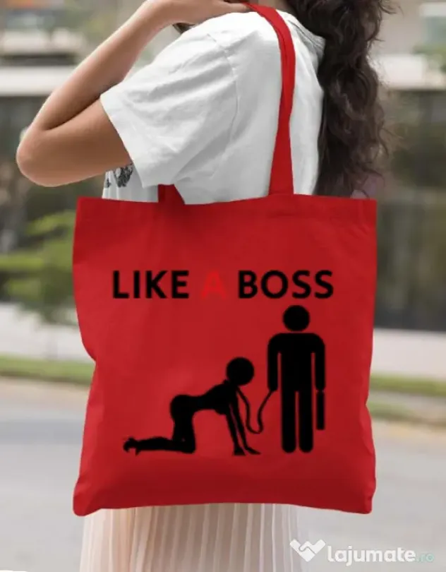 Sacosa din panza Like a boss Rosu