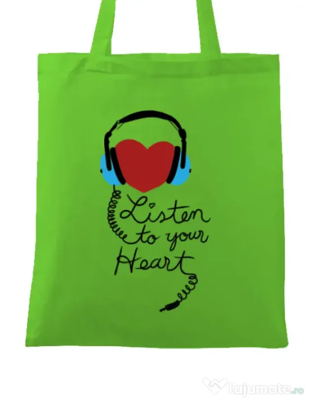 Sacosa din panza Listen to your heart Verde mar