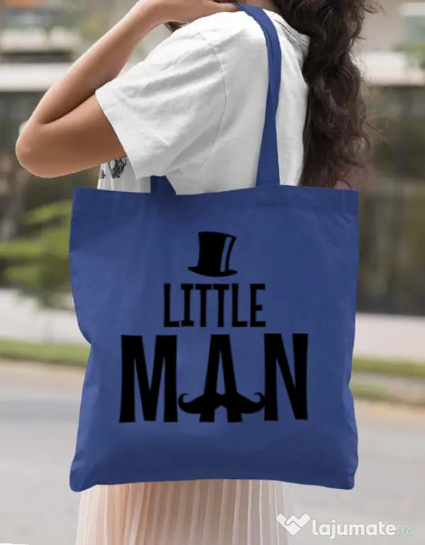 Sacosa din panza Little man Albastru regal
