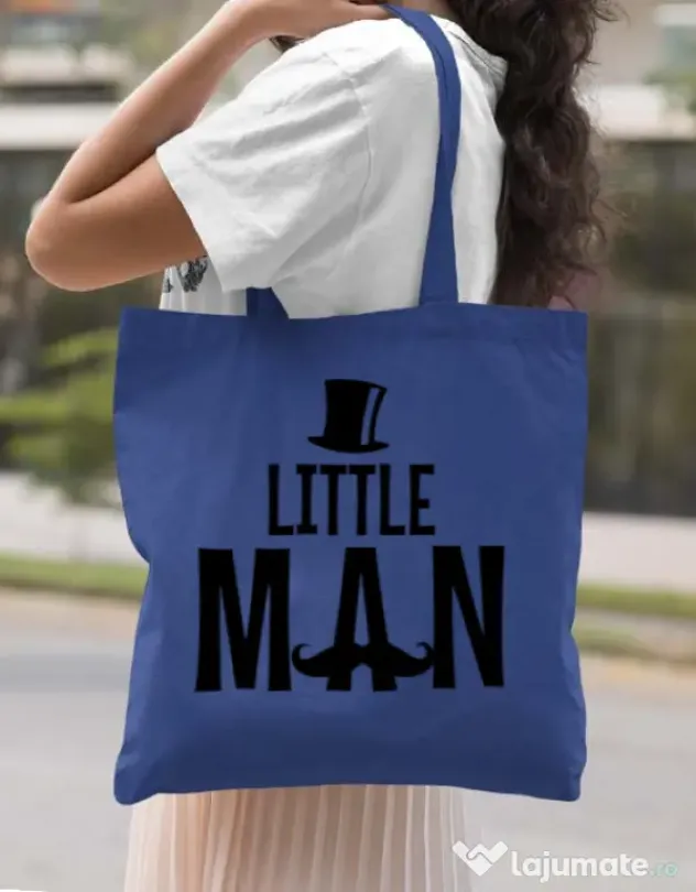 Sacosa din panza Little man Albastru regal