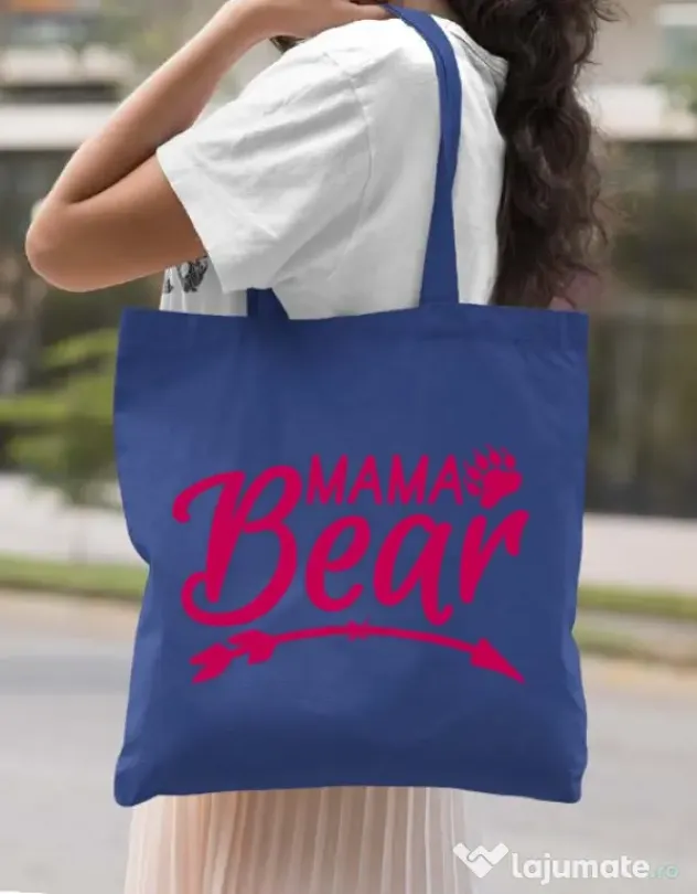 Sacosa din panza Mama bear Albastru regal