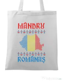 Sacosa din panza Mandru romanas Alb