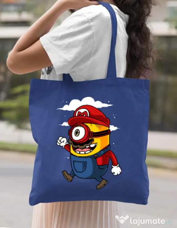 Sacosa din panza Mario minion Albastru regal