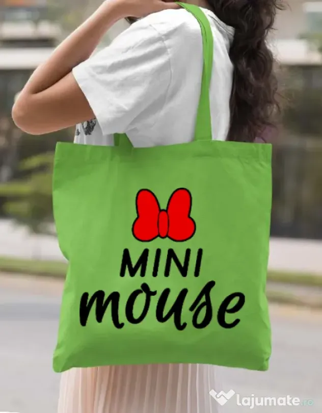 Sacosa din panza Mini mouse Verde mar