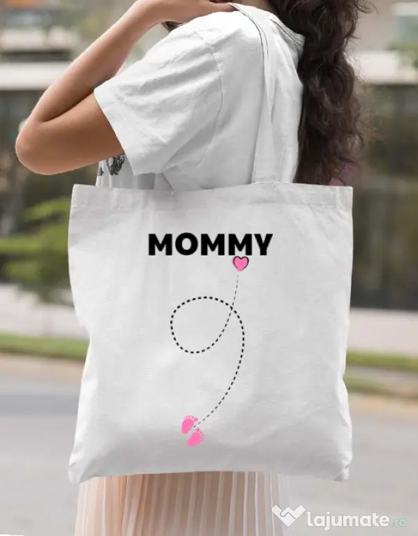 Sacosa din panza Mommy Alb