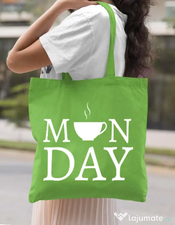 Sacosa din panza Monday coffee Verde mar
