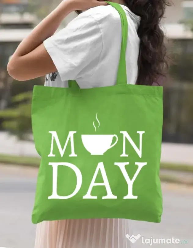 Sacosa din panza Monday coffee Verde mar