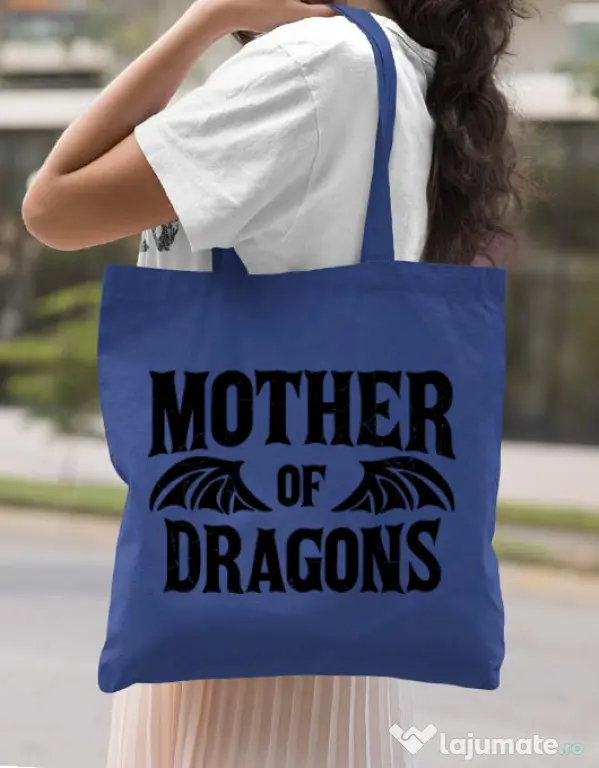 Sacosa din panza Mother of dragons 2 Albastru regal