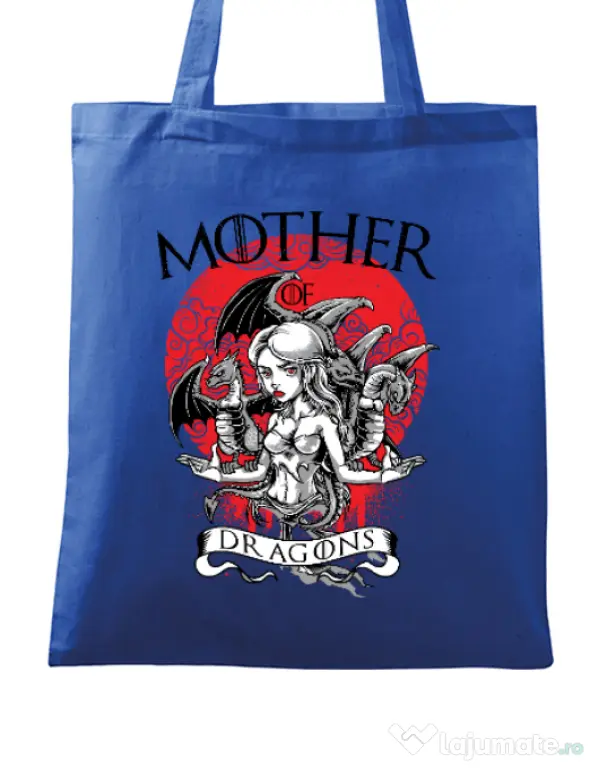 Sacosa din panza Mother of dragons Albastru regal
