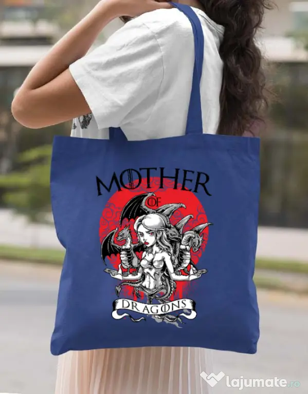 Sacosa din panza Mother of dragons Albastru regal