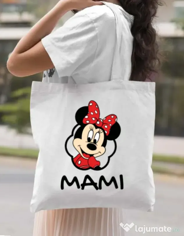 Sacosa din panza Mouse mommy Alb