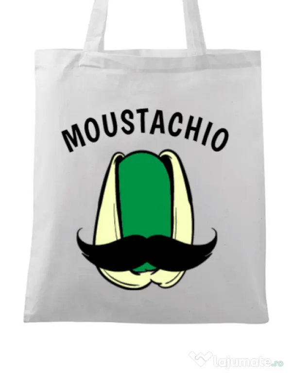 Sacosa din panza Moustachio Alb