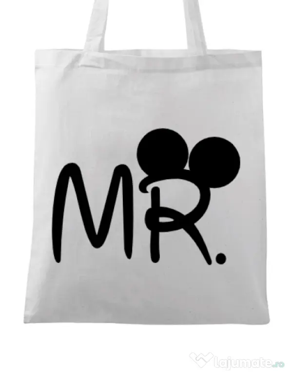 Sacosa din panza Mr Mickey Alb
