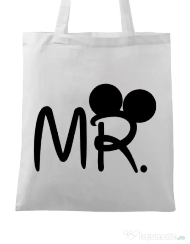 Sacosa din panza Mr Mickey Alb