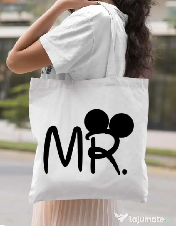 Sacosa din panza Mr Mickey Alb