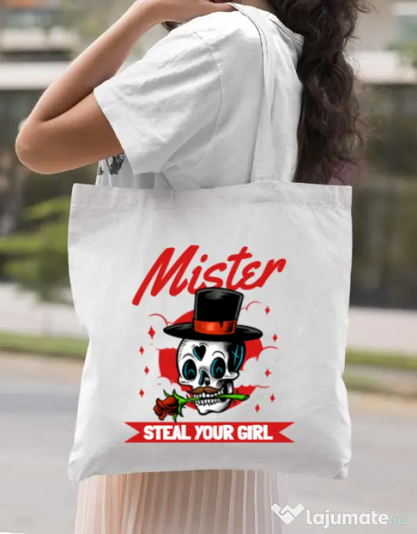 Sacosa din panza Mr. steal your girl Alb