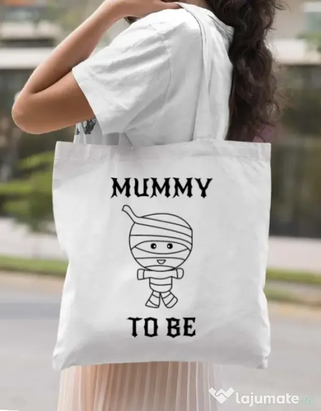 Sacosa din panza Mummy to be boy Alb