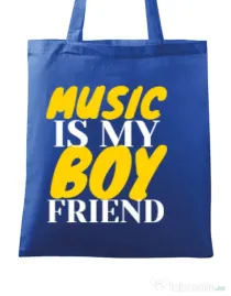 Sacosa din panza Music is my boyfriend Albastru regal