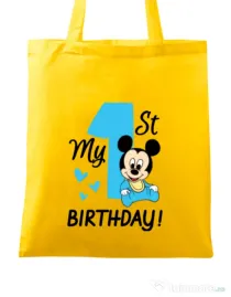 Sacosa din panza My first birthday Galben