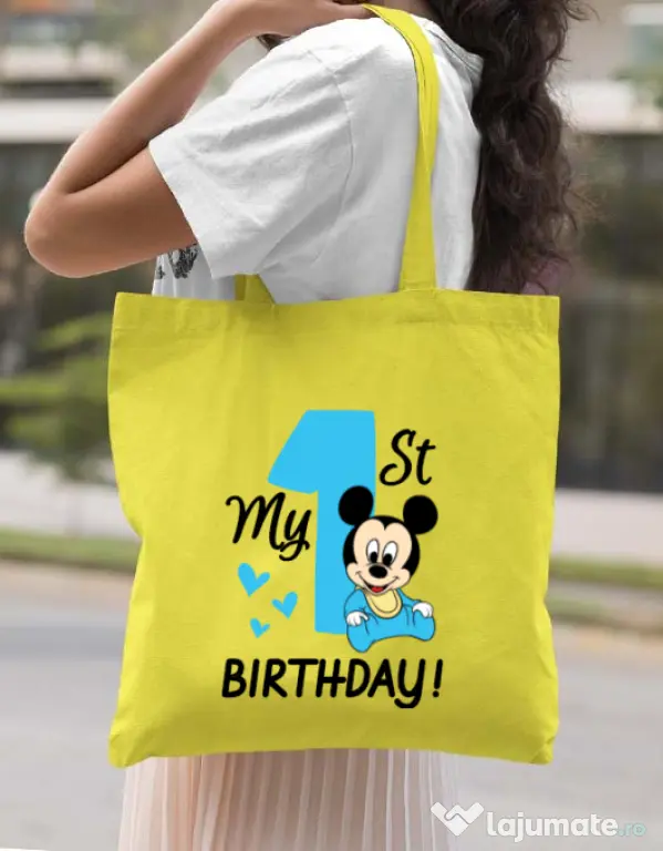 Sacosa din panza My first birthday Galben