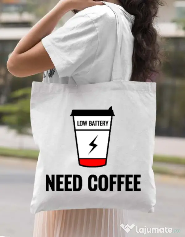 Sacosa din panza Need coffee Alb