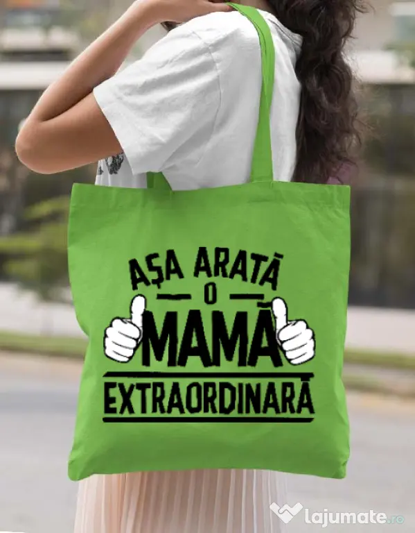 Sacosa din panza O mama extraordinara Verde mar