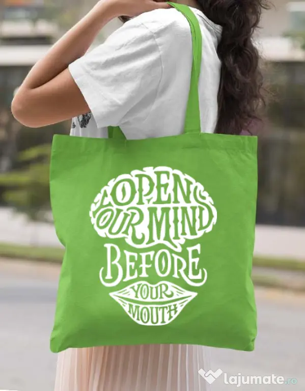 Sacosa din panza Open your mind Verde mar