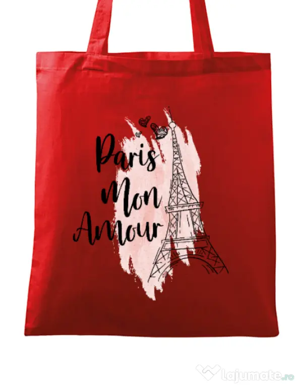 Sacosa din panza Paris mon amour Rosu