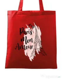 Sacosa din panza Paris mon amour Rosu