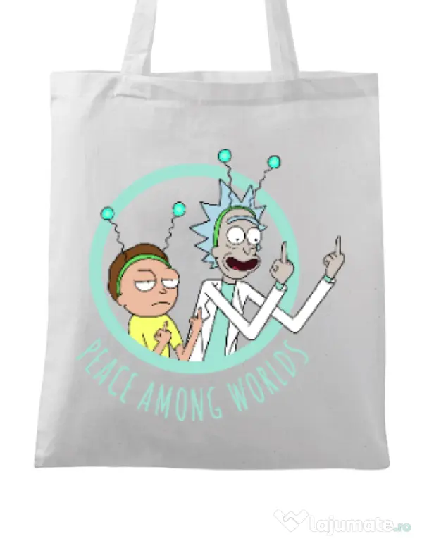 Sacosa din panza Peace among worlds Alb