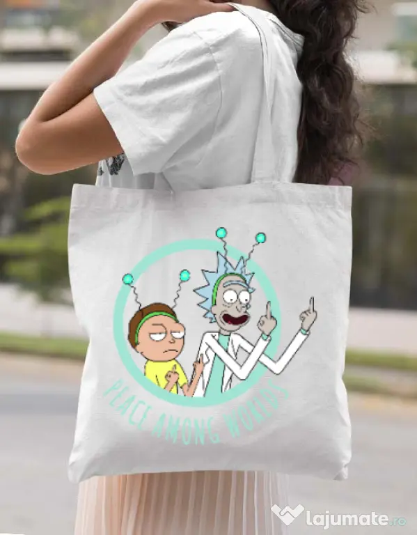 Sacosa din panza Peace among worlds Alb