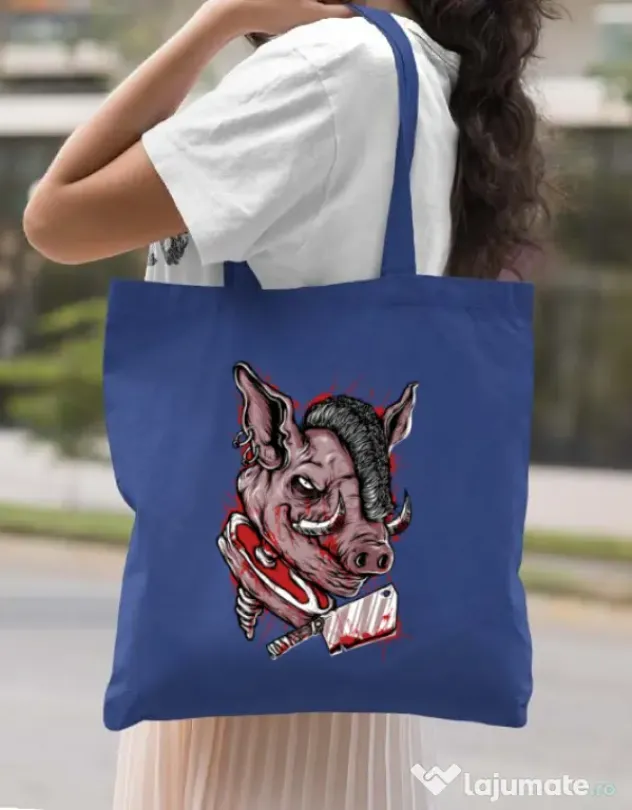 Sacosa din panza Pig Saw Albastru regal