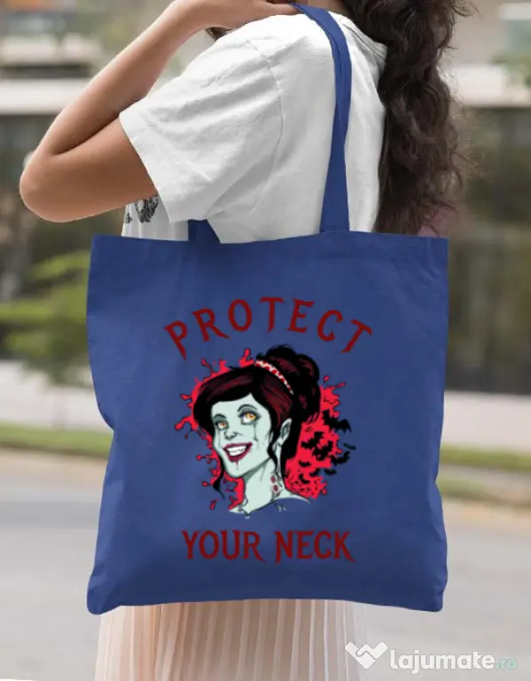 Sacosa din panza Protect your neck Albastru regal