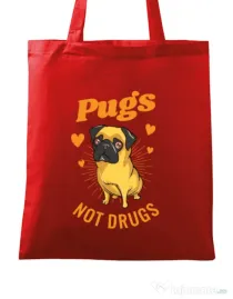 Sacosa din panza Pugs not drugs Rosu