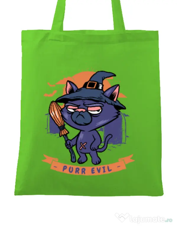 Sacosa din panza Purr halloween Verde mar