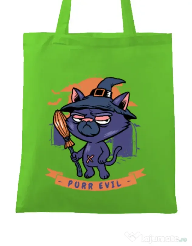 Sacosa din panza Purr halloween Verde mar