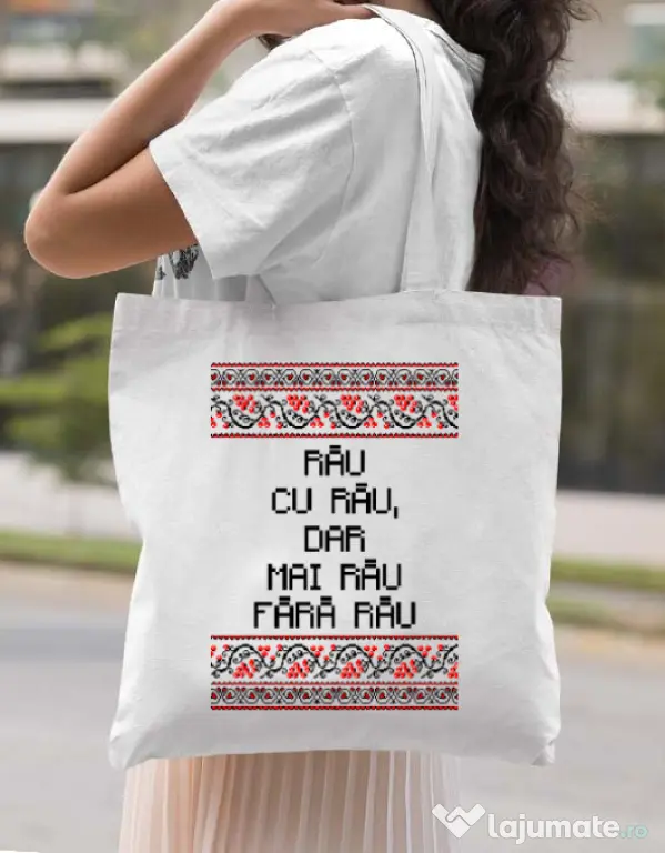 Sacosa din panza Rau cu rau Alb