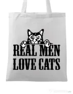 Sacosa din panza Real men love cats Alb