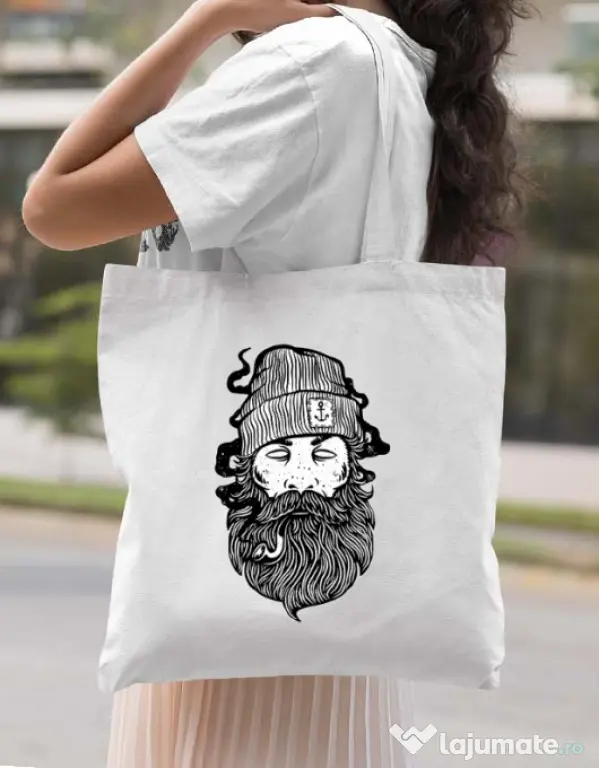 Sacosa din panza Sailor Man Alb