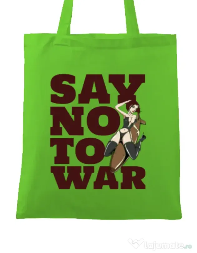 Sacosa din panza Say no to war Verde mar
