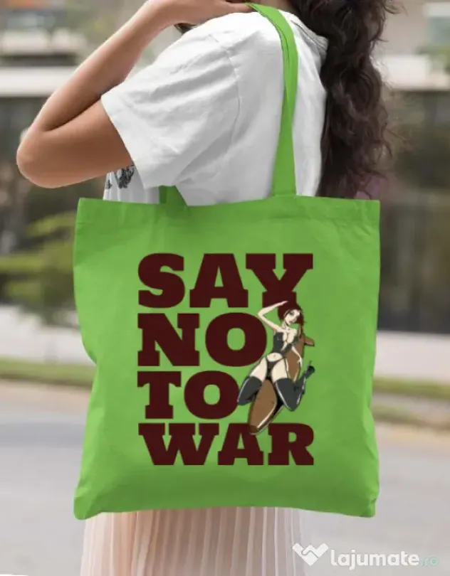 Sacosa din panza Say no to war Verde mar