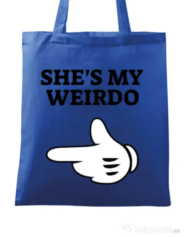 Sacosa din panza She's my weirdo Albastru regal