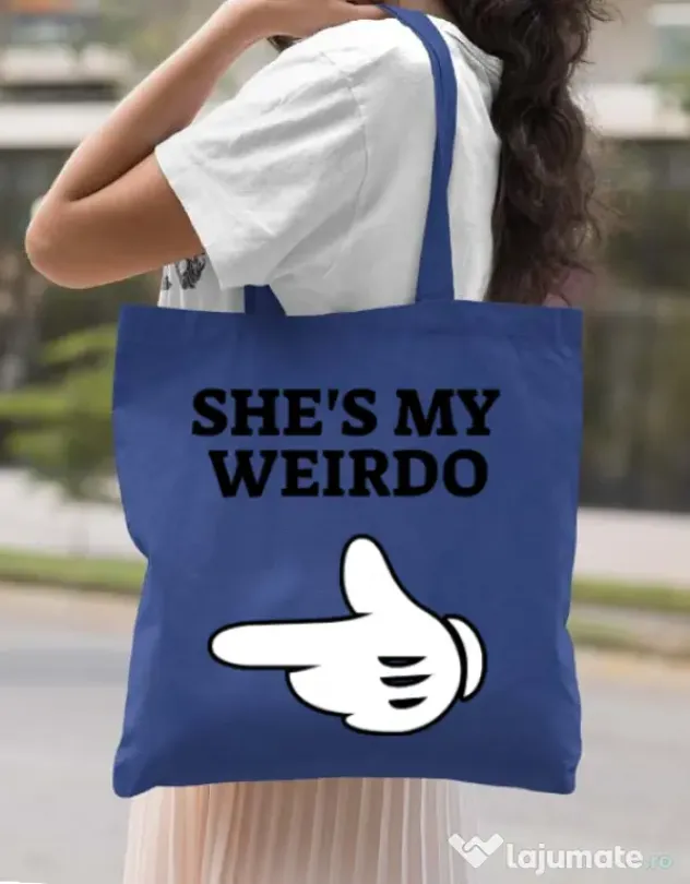 Sacosa din panza She's my weirdo Albastru regal