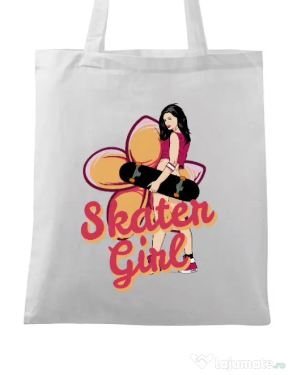 Sacosa din panza Skater Girl Alb