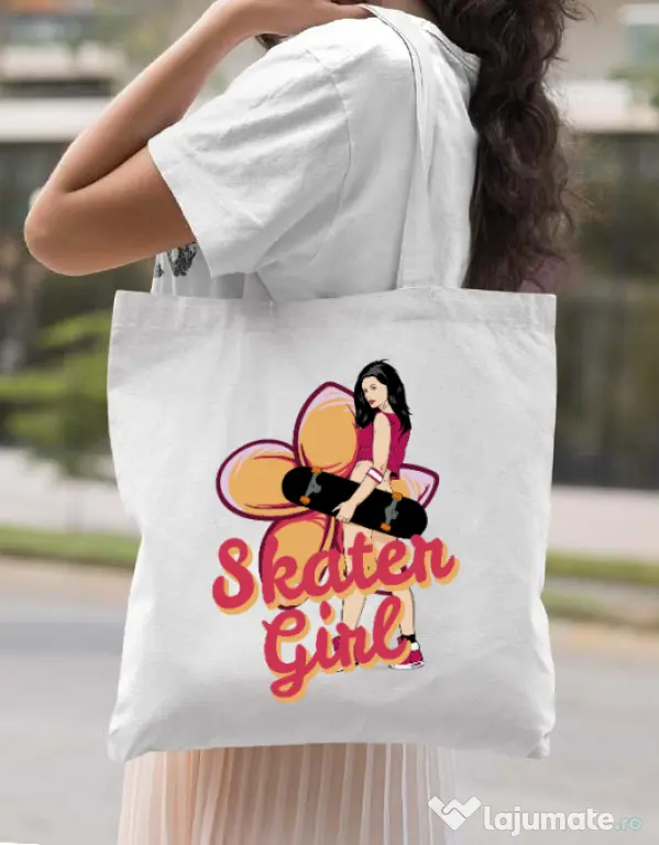 Sacosa din panza Skater Girl Alb