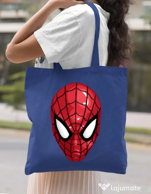 Sacosa din panza Spiderman mask Albastru regal